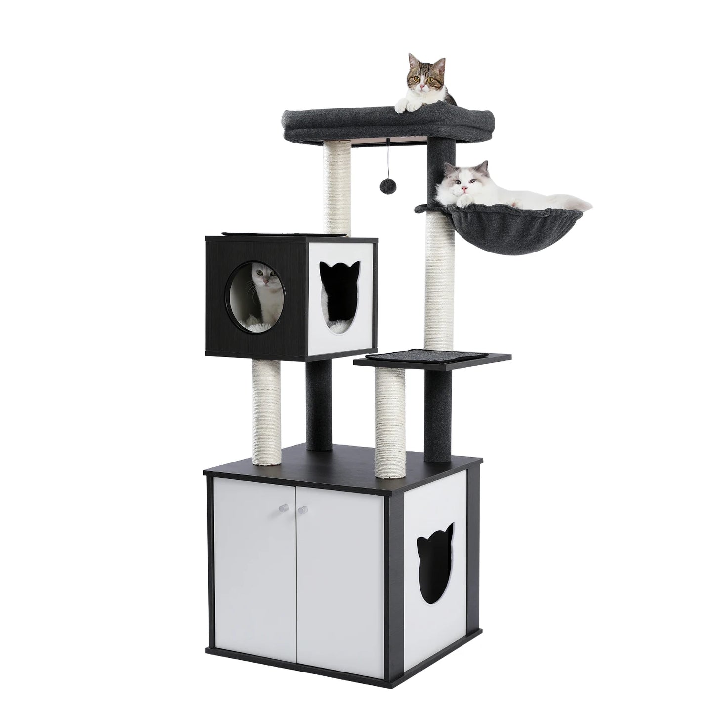 Wood Cat Scratcher Luxury Cat Tree Condo Kitten Nest Climbing Tower with Scratching Post Cat Toys Playing Platform House
