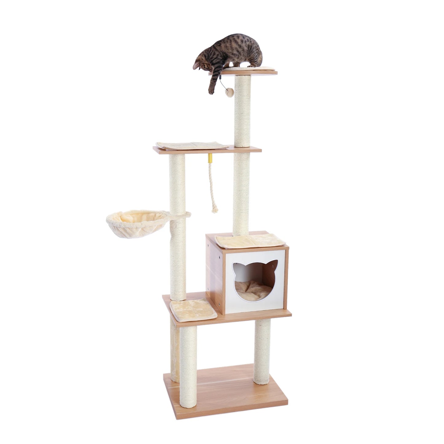 Wood Cat Scratcher Luxury Cat Tree Condo Kitten Nest Climbing Tower with Scratching Post Cat Toys Playing Platform House