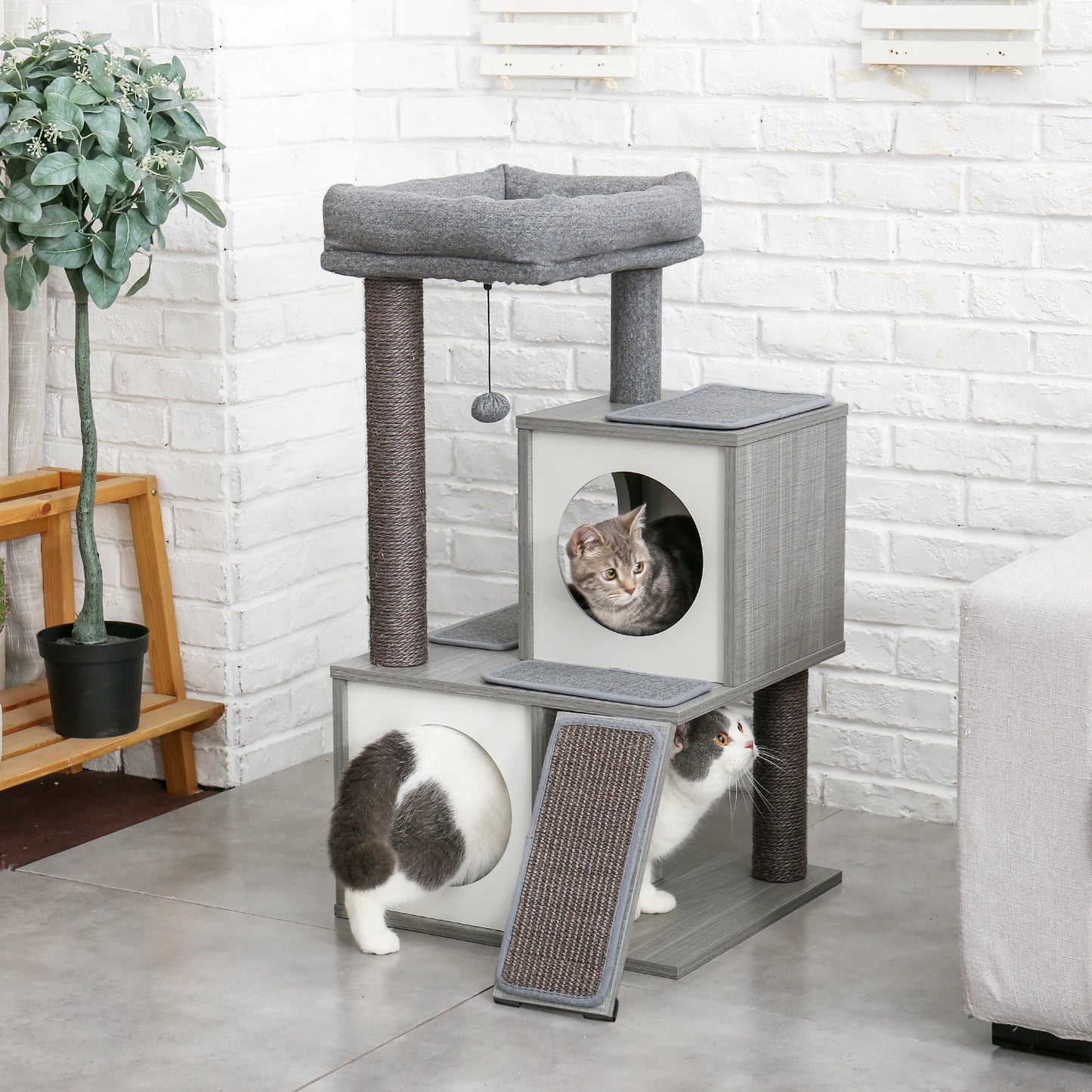 Wood Cat Scratcher Luxury Cat Tree Condo Kitten Nest Climbing Tower with Scratching Post Cat Toys Playing Platform House