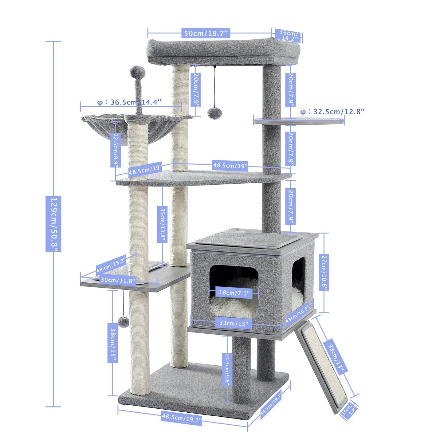 Wood Cat Scratcher Luxury Cat Tree Condo Kitten Nest Climbing Tower with Scratching Post Cat Toys Playing Platform House