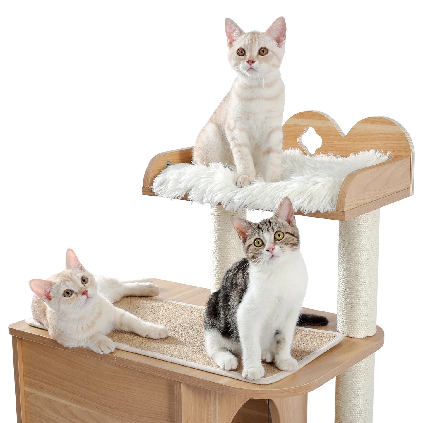 Wood Cat Scratcher Luxury Cat Tree Condo Kitten Nest Climbing Tower with Scratching Post Cat Toys Playing Platform House