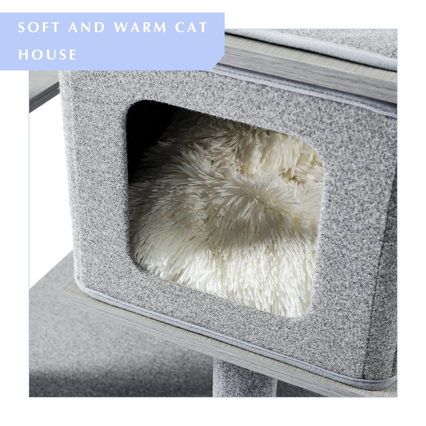 Wood Cat Scratcher Luxury Cat Tree Condo Kitten Nest Climbing Tower with Scratching Post Cat Toys Playing Platform House