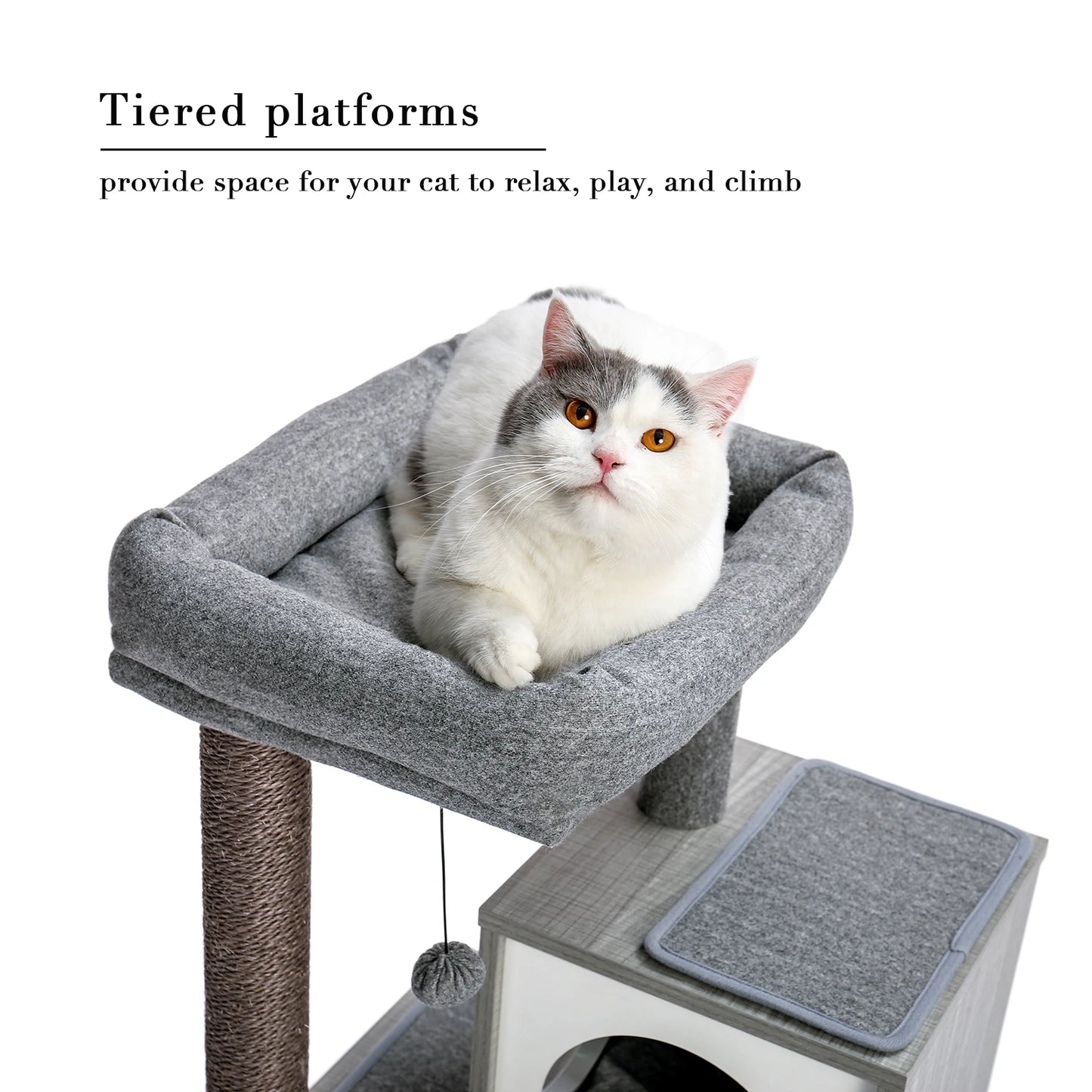Wood Cat Scratcher Luxury Cat Tree Condo Kitten Nest Climbing Tower with Scratching Post Cat Toys Playing Platform House