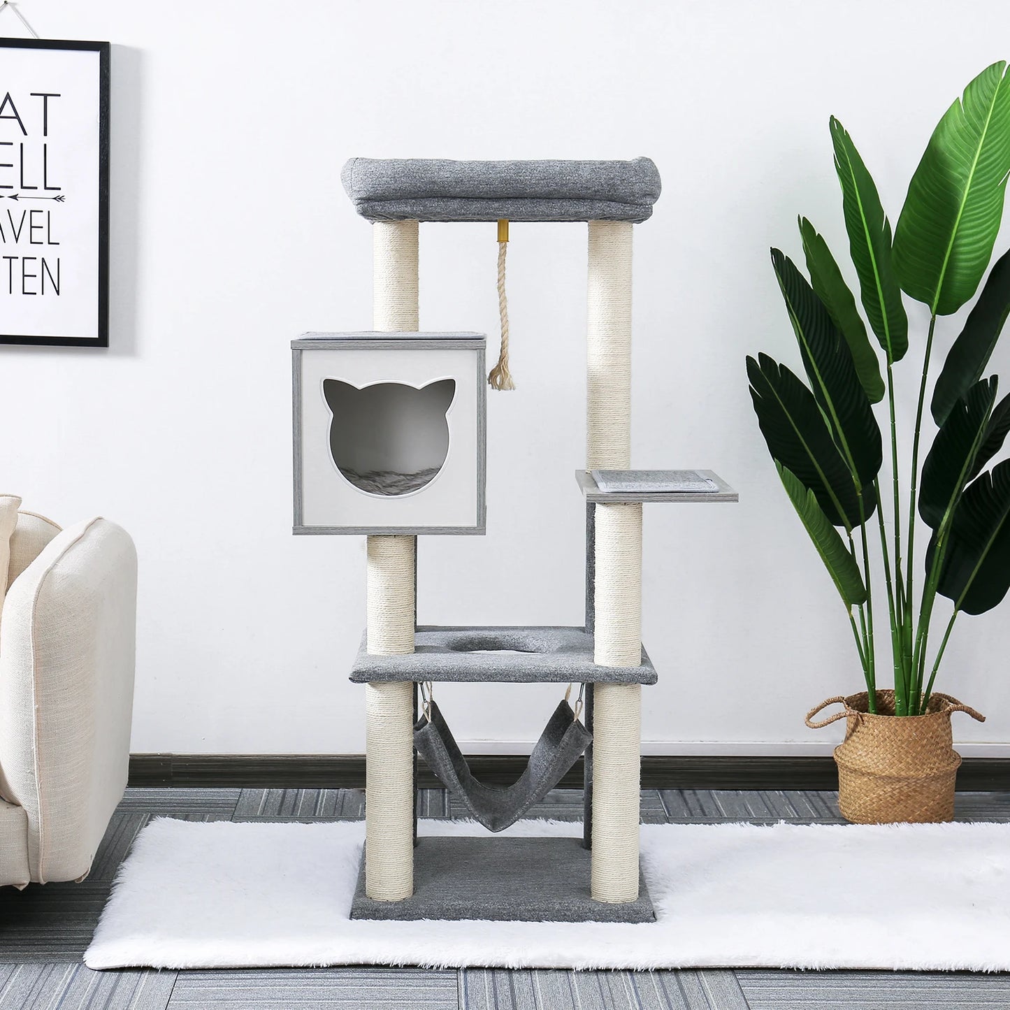 Wood Cat Scratcher Luxury Cat Tree Condo Kitten Nest Climbing Tower with Scratching Post Cat Toys Playing Platform House