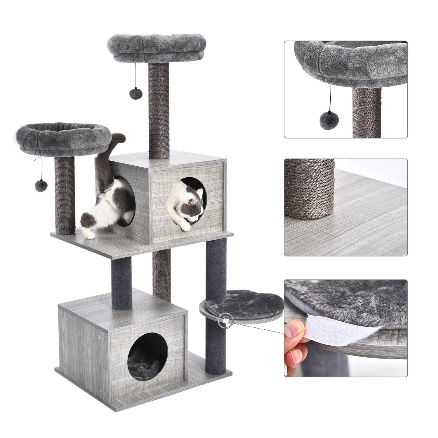 Wood Cat Scratcher Luxury Cat Tree Condo Kitten Nest Climbing Tower with Scratching Post Cat Toys Playing Platform House