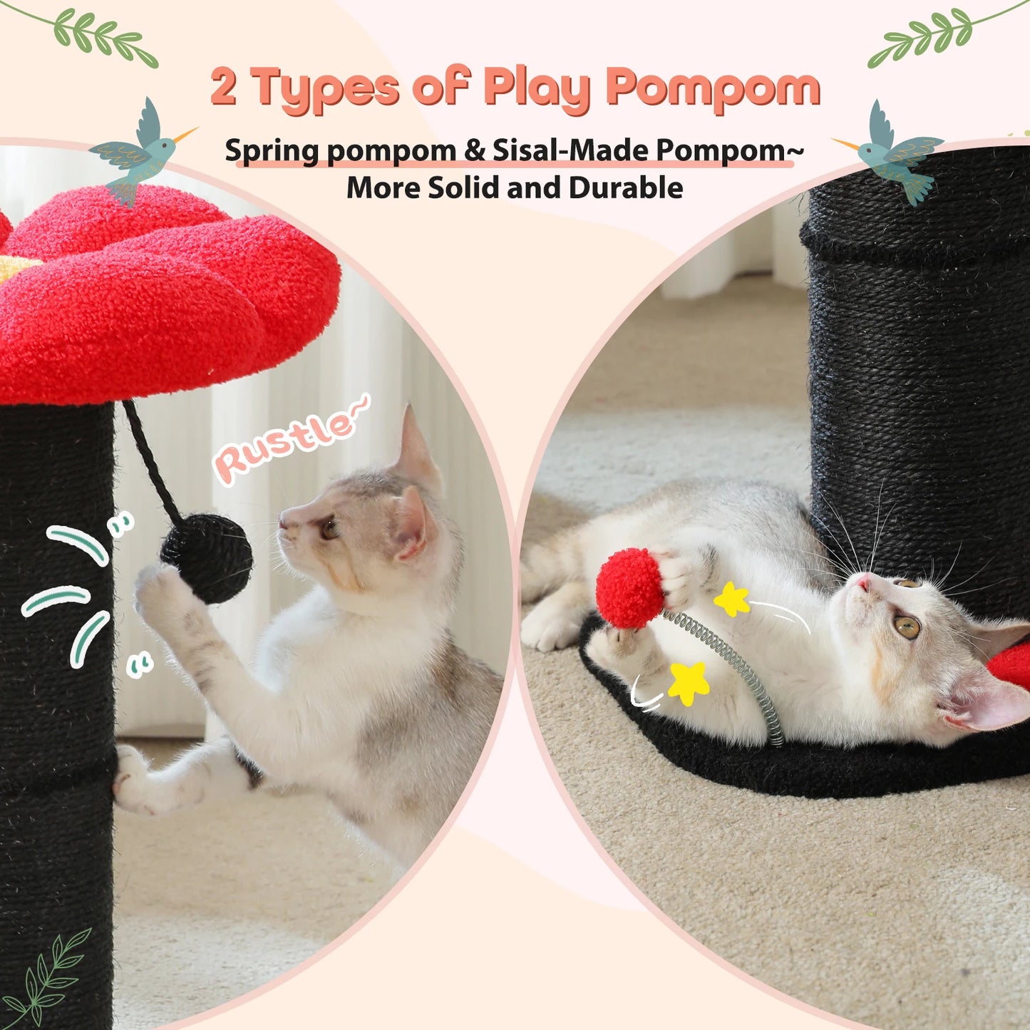 Flower Cat Scratching Post Small Cat Tree Tower Cat Scratcher for Indoor Cats with Super Thick Scratching Post Removable Cat Bed