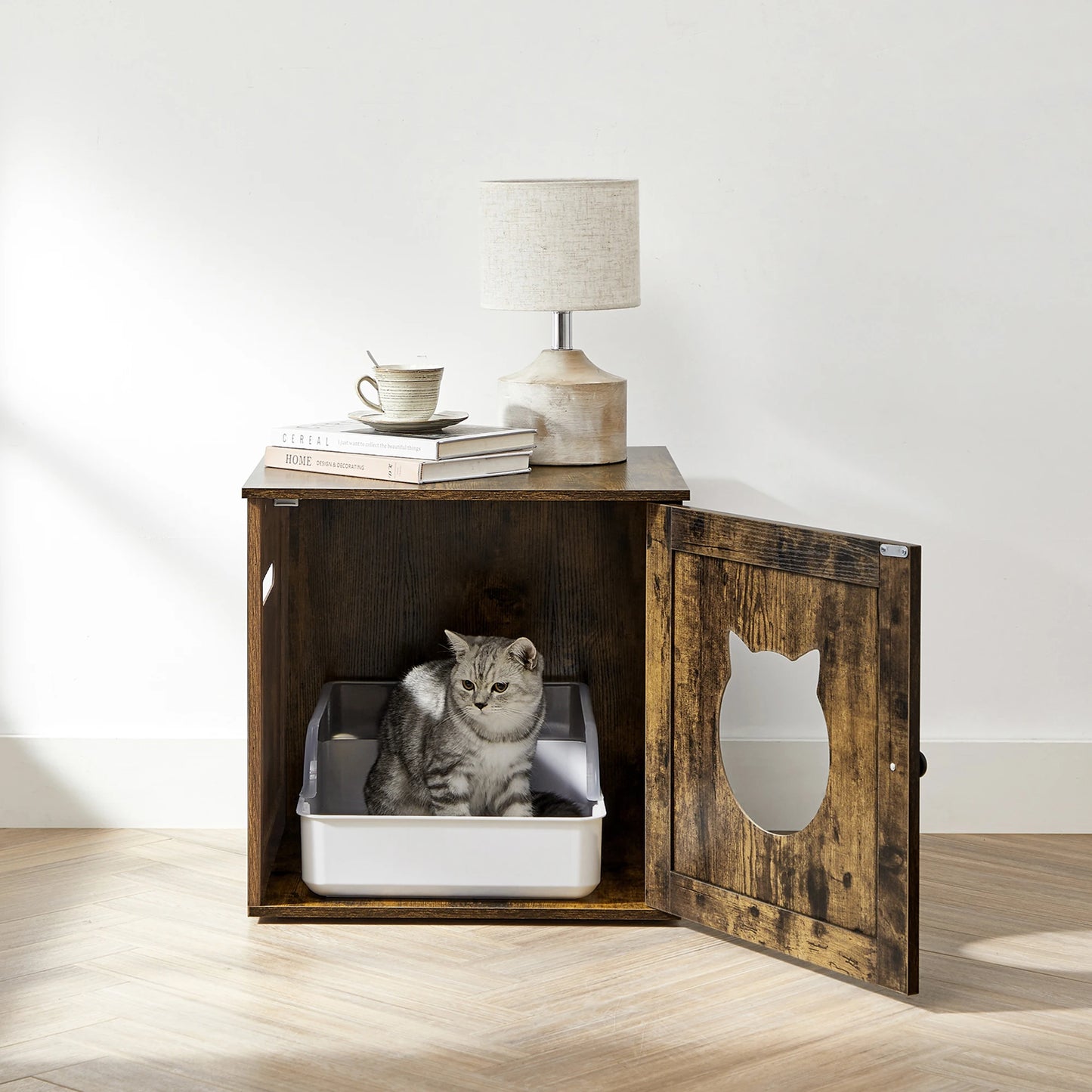 Feandrea Cat Litter Box Furniture, Hidden Litter Box Enclosure Cabinet with Single Door, Indoor Cat House, End Table, Nightstand