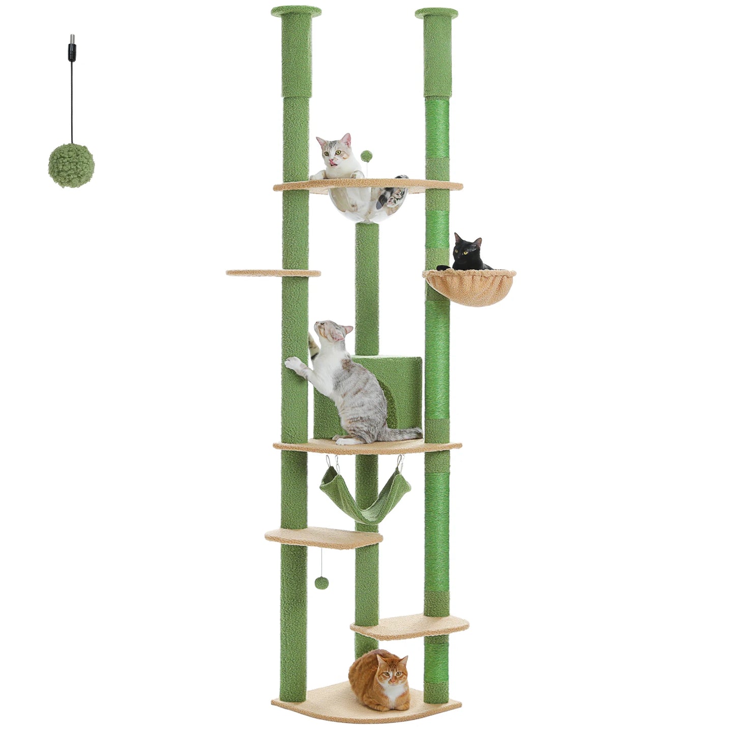 Adjustable Height Tall Cat Tree with Sisal Scratching Posts Spacious Condo Large Hammock Multi-Level Cat Tower Cat Accessories