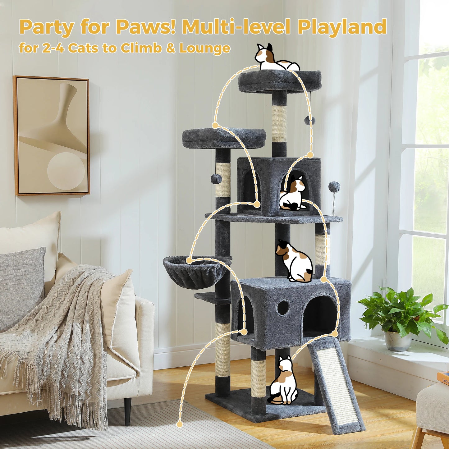 Multi-Level Cat Tree Tower with Sisal Scratching Post&Pad Cozy Hammock Luxury Large Cat Condo for Indoor Cat Toy Cat Accessories