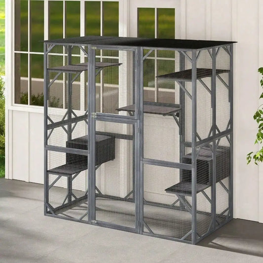 71" Indoor Outdoor Large Cat House Weatherproof Catio Kitten Enclosure