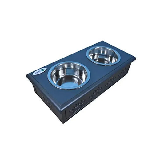 Wooden Pet Double Diner Stainless Steel Bowls Dogs Cats Charcoal Gray Small Solid Pine Premium Look Rust & Odor Resistant Easy