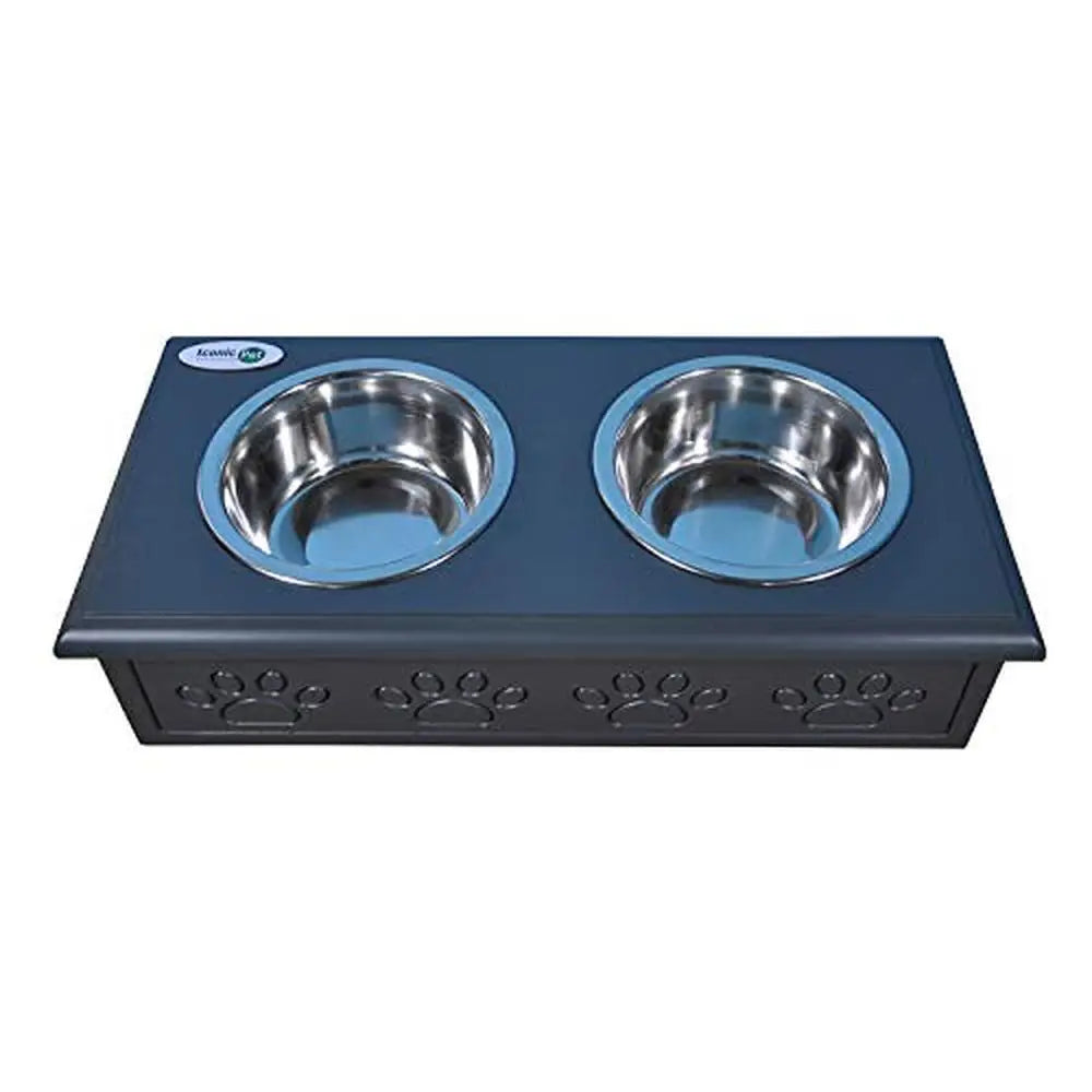 Wooden Pet Double Diner Stainless Steel Bowls Dogs Cats Charcoal Gray Small Solid Pine Premium Look Rust & Odor Resistant Easy