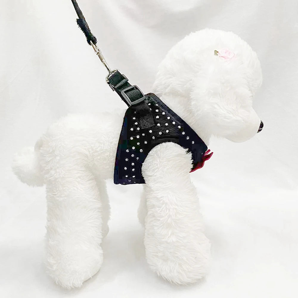 Soft Breathable Dog Chest Harness Vest Small Diamond Decoration Harness for Dogs Pets Collar Pets Chest Strap Leash