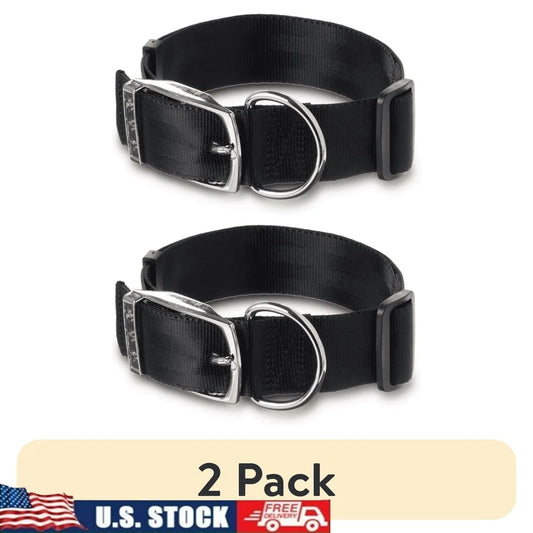 Extra Large Dog Collar 2 Pack Adjustable Solid Polyester with Metal Buckle D-Ring Leash Attachment Ideal Large Breeds