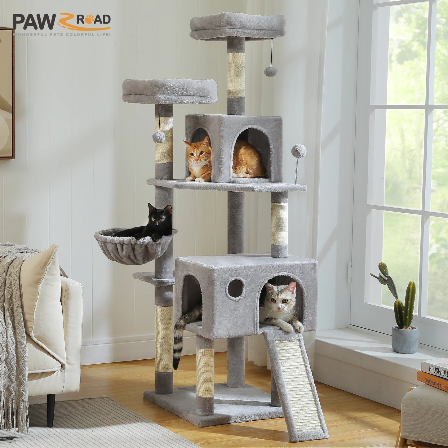 Multi-Level Cat Tree Tower with Sisal Scratching Post&Pad Cozy Hammock Luxury Large Cat Condo for Indoor Cat Toy Cat Accessories