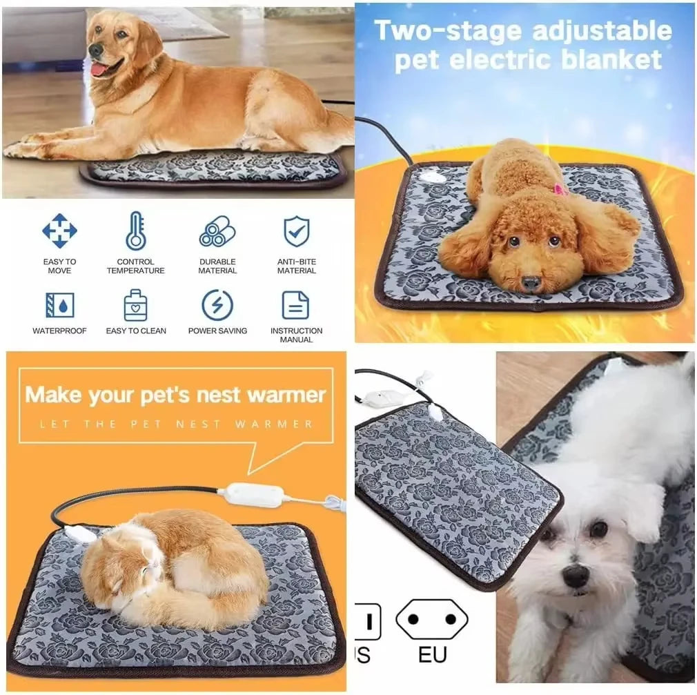 Dog Heated Mat Pet Temperature Adjustable Dog Heating Pad Waterproof Electric Heating Pad Timer Dog Sleeping Supply Waterproof