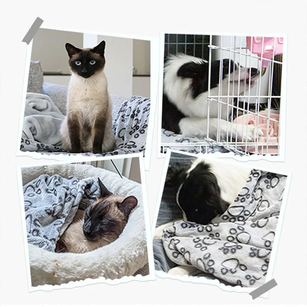 Washable Pet Blanket Flannel Dog Blanket Paw Print for Dog Cat Soft Warm Blanket for Sofa Bed Car Seat