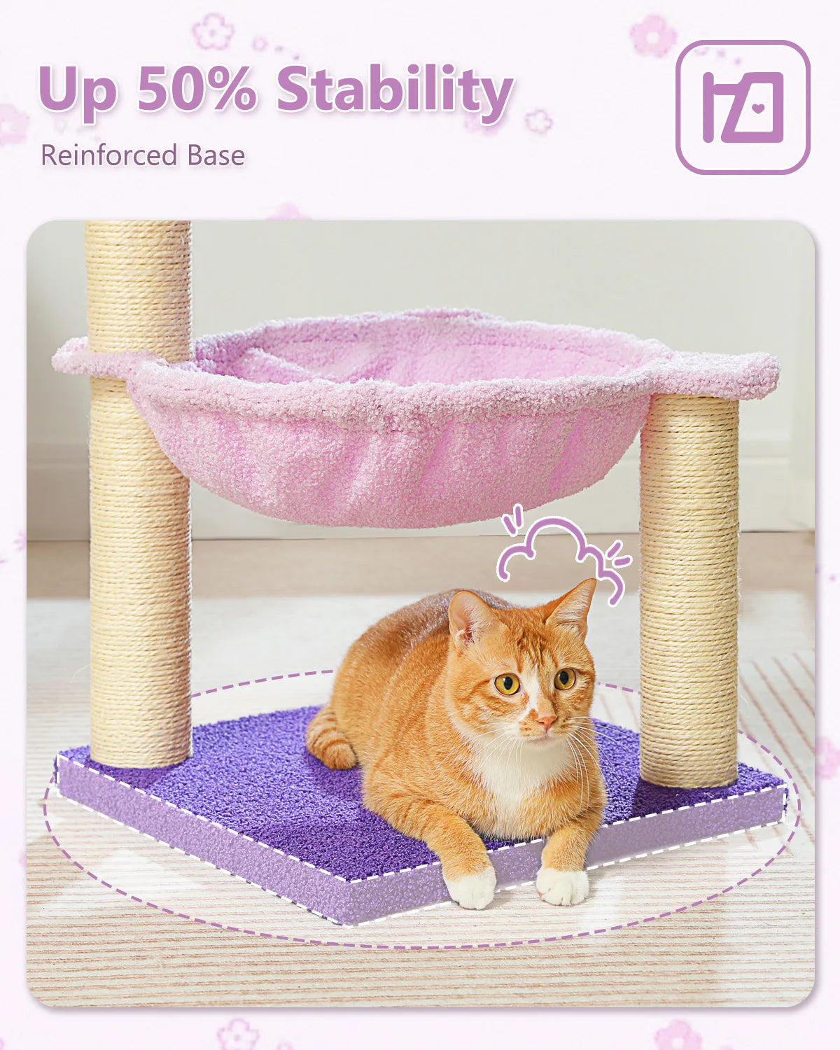 Flower Cat Tree with Sisal Scratching Post Large Hammock Soft Top Perch Small Cat Tower for Indoor Cute Cat Scratcher Kitten Toy