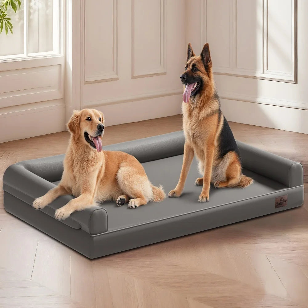 M-XXL Orthopedic Dog Bed Bolster Microfiber Leather Pet Dog Sofa Waterproof Couch Calming Bed with Removable Cover Easy Clean