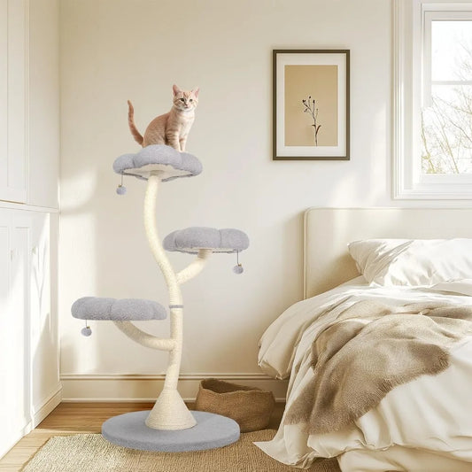 Cat Tree for Indoor Cats, Cat Tower with Cozy Flower Perch, Scratching Post Fully Wrapped Sisal Pole, Kittens Activity Center wi
