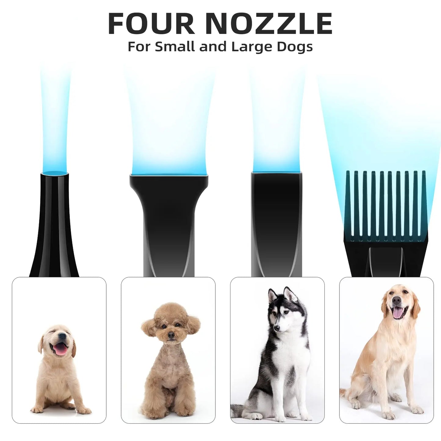 Dog Hair Dryer, 3.8HP 2800W Pet Grooming Blower for Large Dogs Hair Force Blaster with Heat, Stepless Speed Adjustable