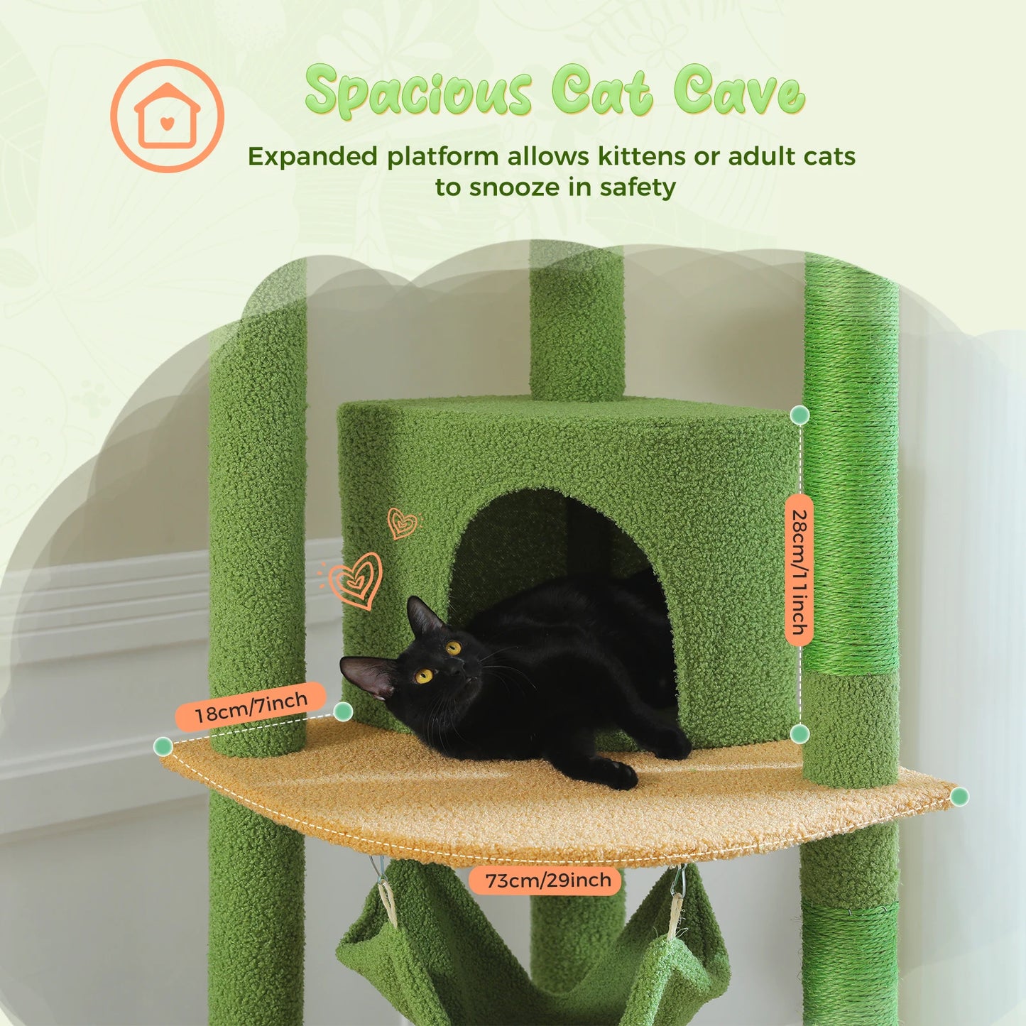 Adjustable Height Tall Cat Tree with Sisal Scratching Posts Spacious Condo Large Hammock Multi-Level Cat Tower Cat Accessories