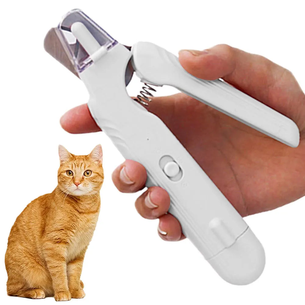 Electric Nail Clippers with LED Paw Nail Trimmer Claw Grooming Scissors (White)