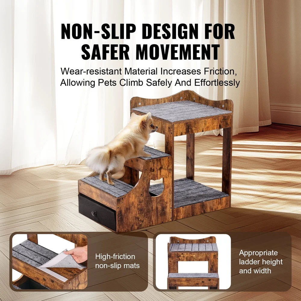 Double-Deck Pet Bed with Detachable Steps Dogs Cats Elevated Window Perch with Storage Ladder Non-Slip Design Durable Compact