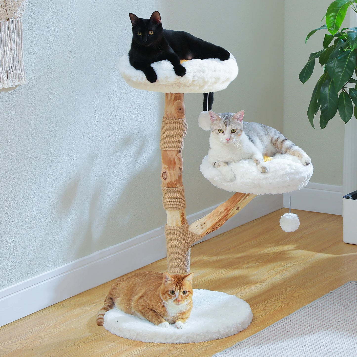 Flower Cat Tree for Indoor Cats Modern Wood Cat Tower with 2 Perches Sisal Scratching Post Scraper for Cat Accessories Cat Toys