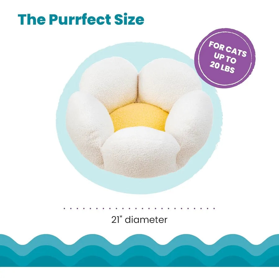 Purrfect Petals Flower Cat Bed with Plush Support and Raised Sides in White 21 Inches Ideal for Cats and Kittens Provides Secur