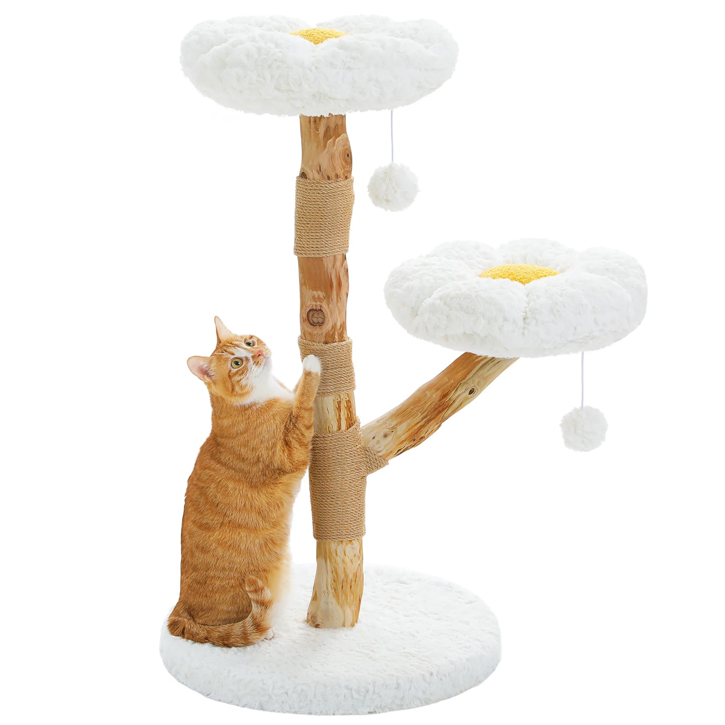 Flower Cat Tree for Indoor Cats Modern Wood Cat Tower with 2 Perches Sisal Scratching Post Scraper for Cat Accessories Cat Toys