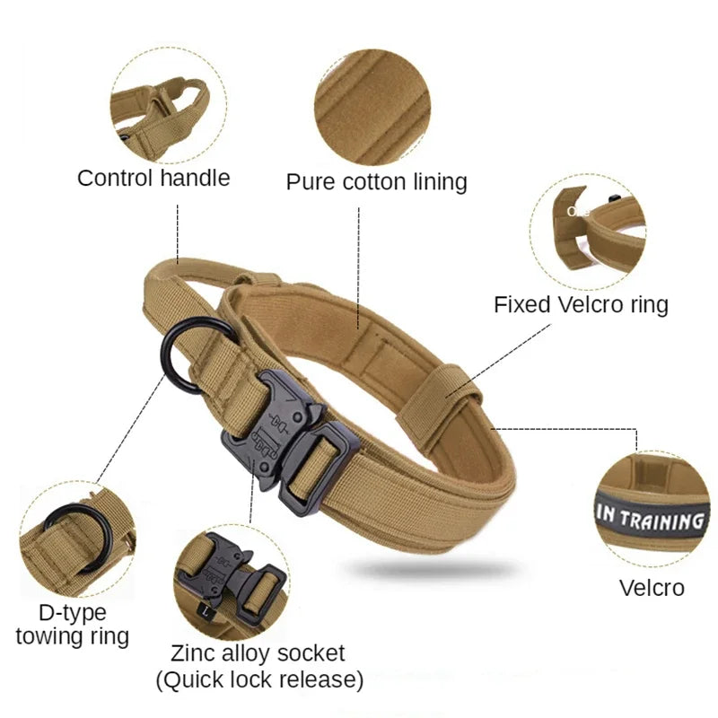 Durable Tactical Dog Collar and Leash Adjustable Military Pet Collar Leash Medium Large Dog German Shepherd Training Accessories