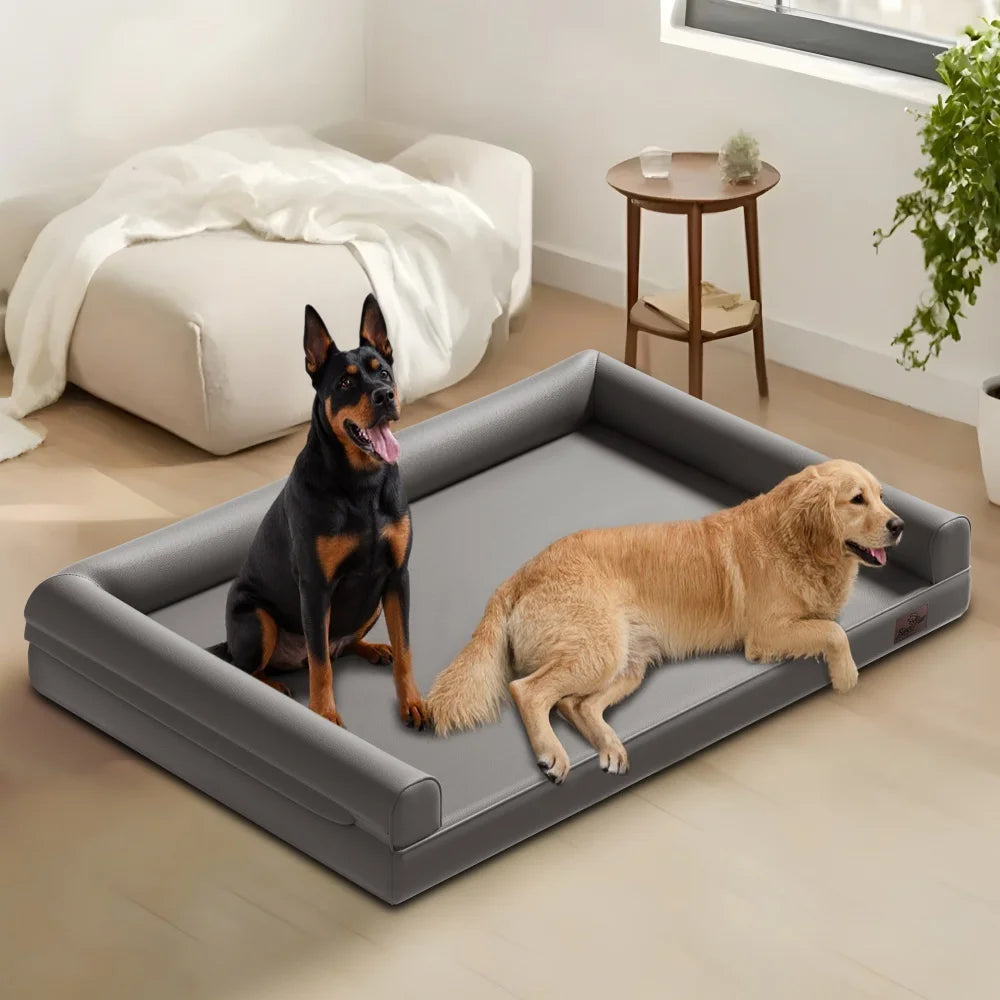 M-XXL Orthopedic Dog Bed Bolster Microfiber Leather Pet Dog Sofa Waterproof Couch Calming Bed with Removable Cover Easy Clean