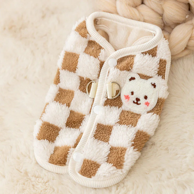 Plush Cat Puppy Button Jacket with Buckle Warm Winter Pet Clothes Cartoon Bear Print Kitten Coat Sphynx Clothing ropa para gato