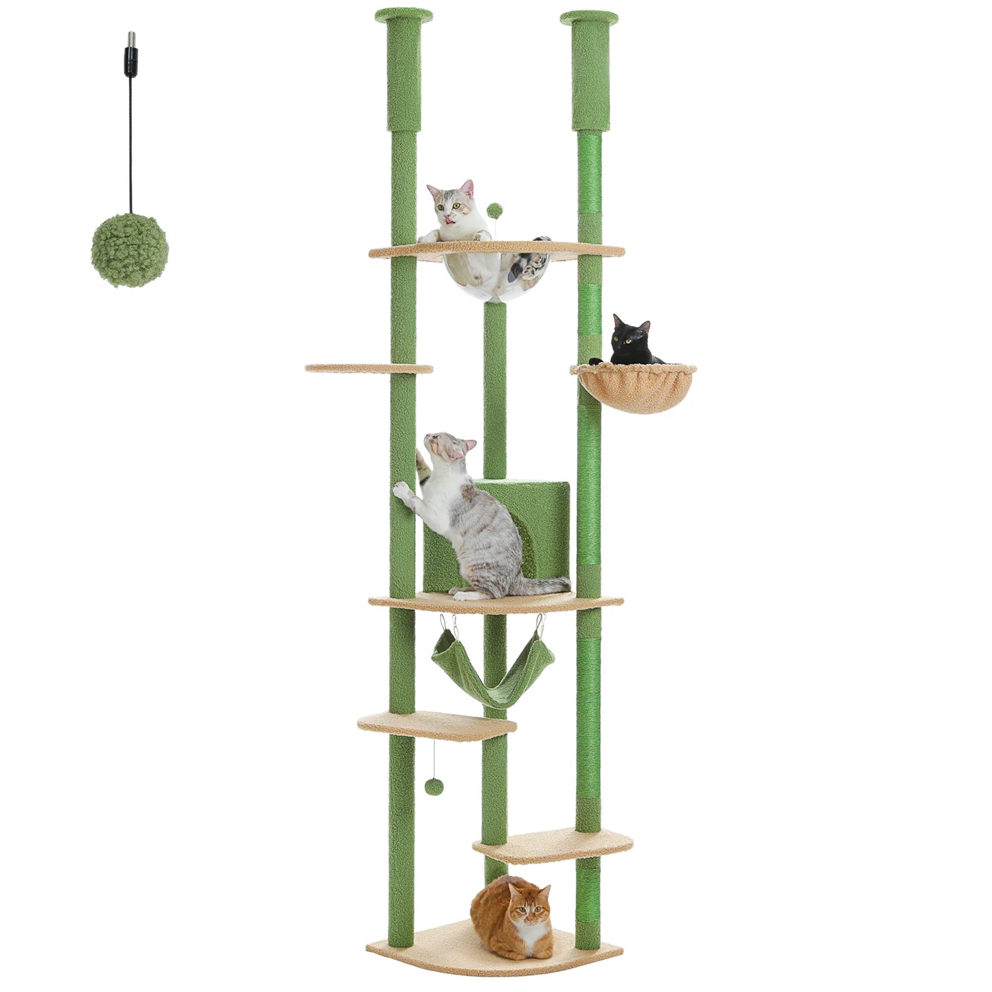 Adjustable Height Tall Cat Tree with Sisal Scratching Posts Spacious Condo Large Hammock Multi-Level Cat Tower Cat Accessories