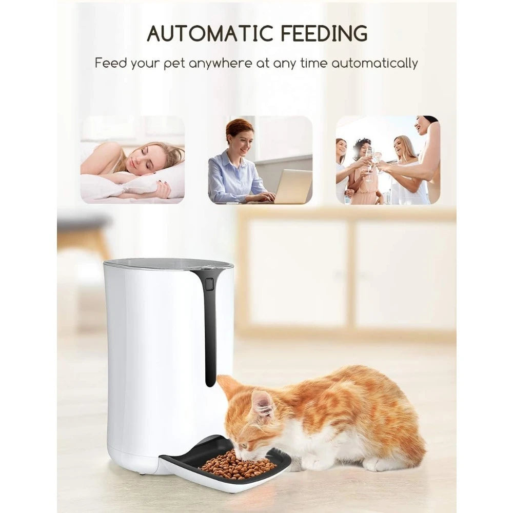 Automatic Cat Feeder, Distribution Alarms, Portion Control, Voice Recorder and Programmable Timer for up to 4 Meals per Day