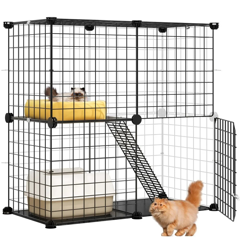 2 Tier Cat Cage Indoor Cat Enclosures Kitten Cage DIY Pet Playpen for 1-2 Cats