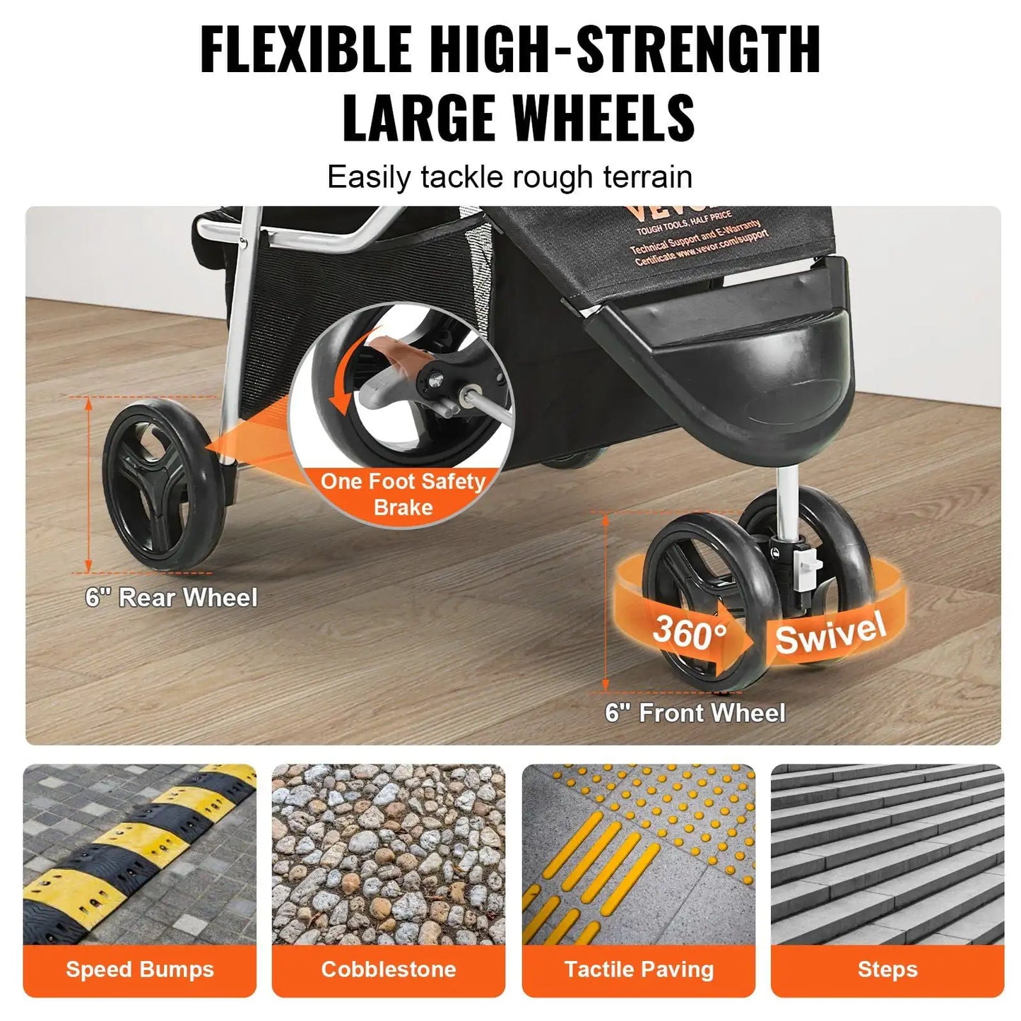 New Pet Stroller, 3 Wheels Dog Stroller Rotate with Brakes, 35lbs Weight Capacity, Puppy Stroller with Front Pedal, Velcro