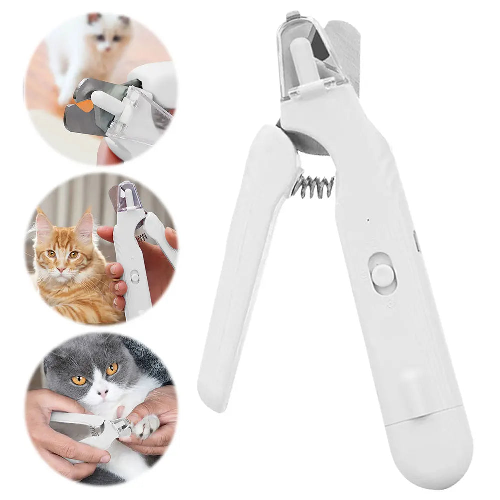 Electric Nail Clippers with LED Paw Nail Trimmer Claw Grooming Scissors (White)