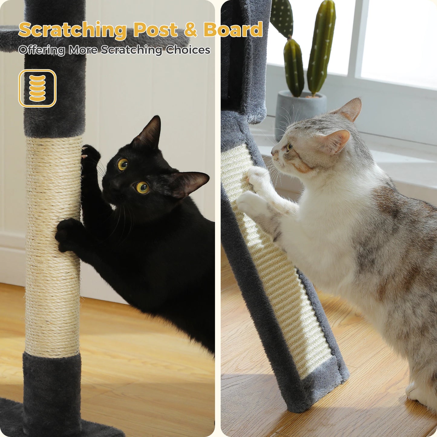 Multi-Level Cat Tree Tower with Sisal Scratching Post&Pad Cozy Hammock Luxury Large Cat Condo for Indoor Cat Toy Cat Accessories