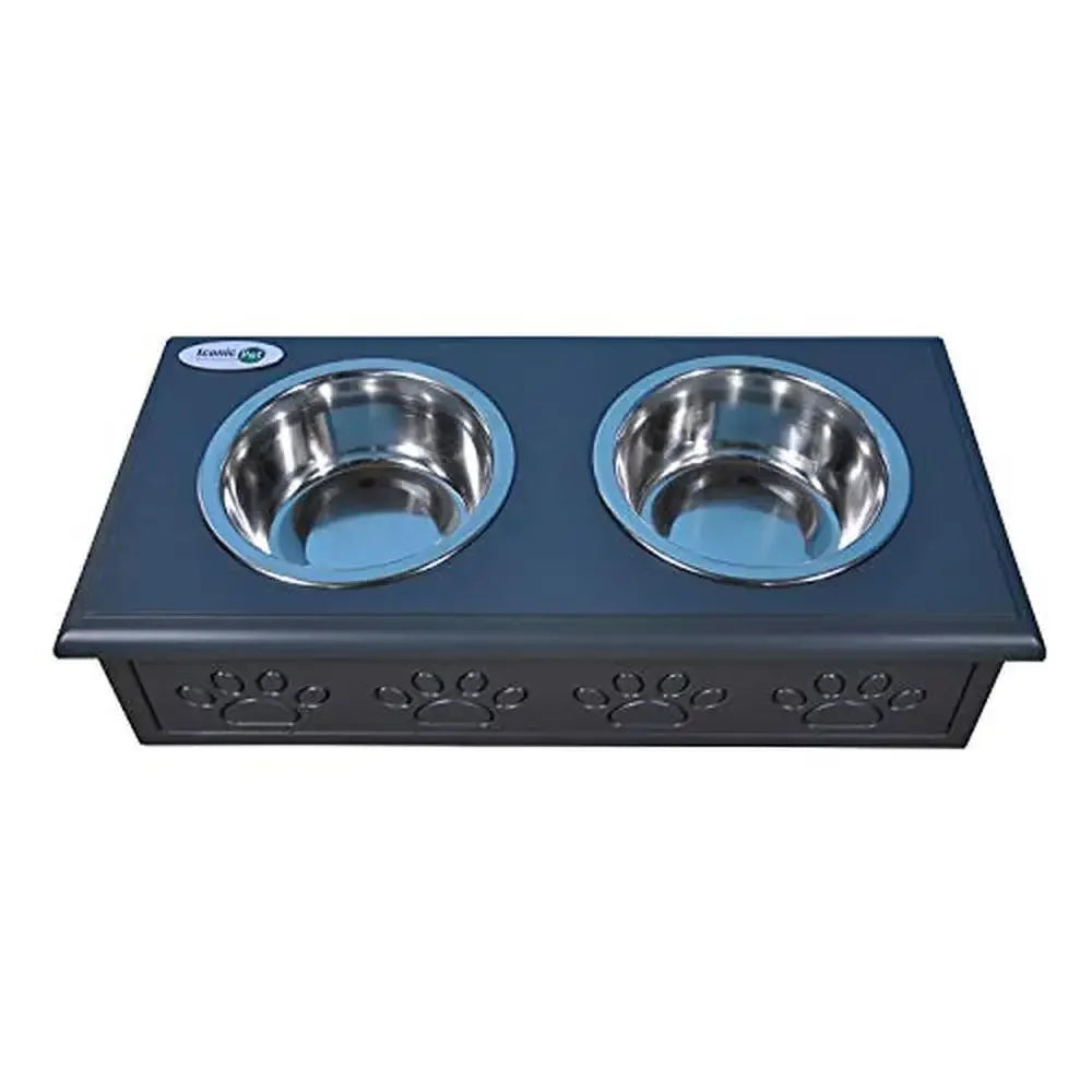 Wooden Pet Double Diner Stainless Steel Bowls Dogs Cats Charcoal Gray Small Solid Pine Premium Look Rust & Odor Resistant Easy