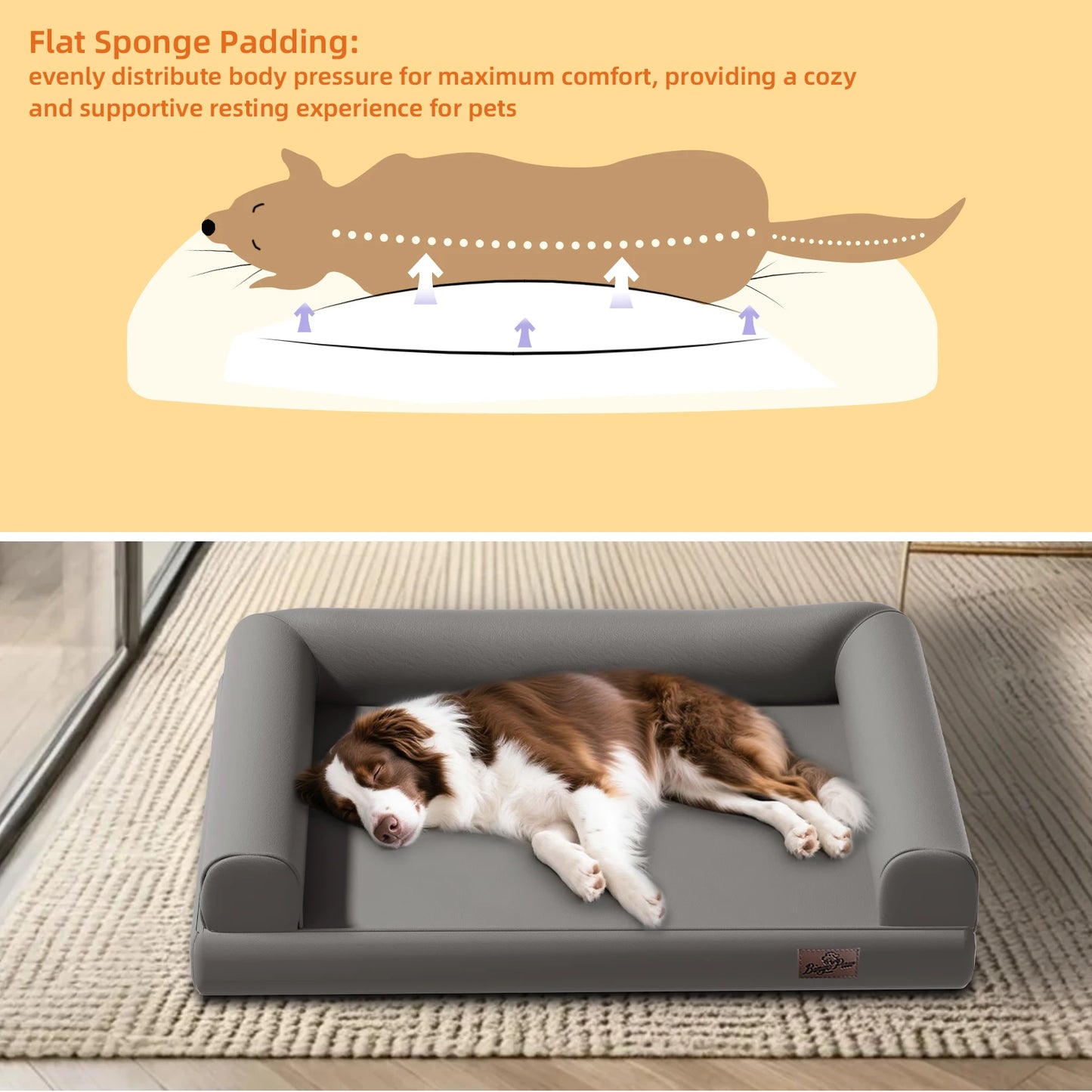 M-XXL Orthopedic Dog Bed Bolster Microfiber Leather Pet Dog Sofa Waterproof Couch Calming Bed with Removable Cover Easy Clean