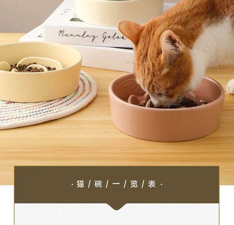 Ceramic Pet Cat Dog Bowl Small and Medium-Sized Dogs Dog Puppy Slow Feeding Anti-Choke Slow Food Bowl Anti-Tumble Eating Bowl
