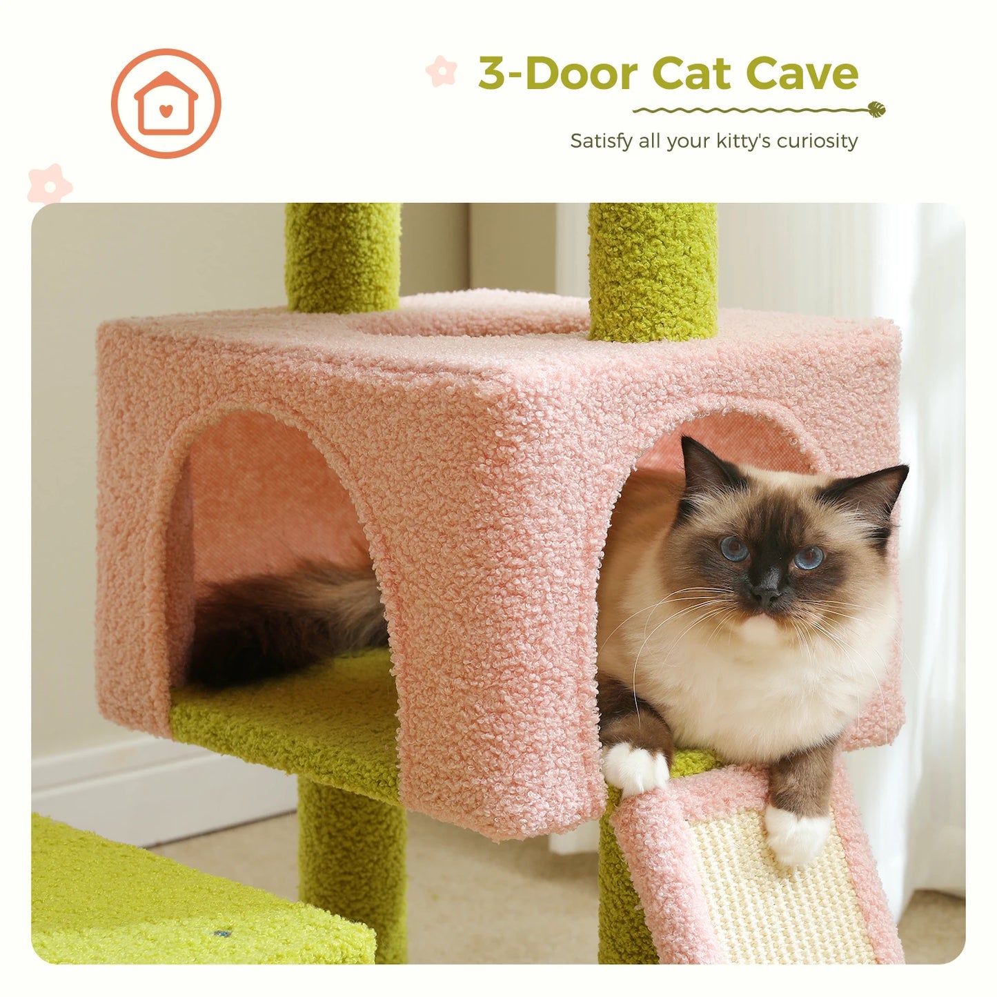 Flower Cat Tree, Multi-Level Cat Tower with Sisal Scratching Posts, Hammock, Ramp, Top Perch, Cat Condo for Indoor, Kitten Toys
