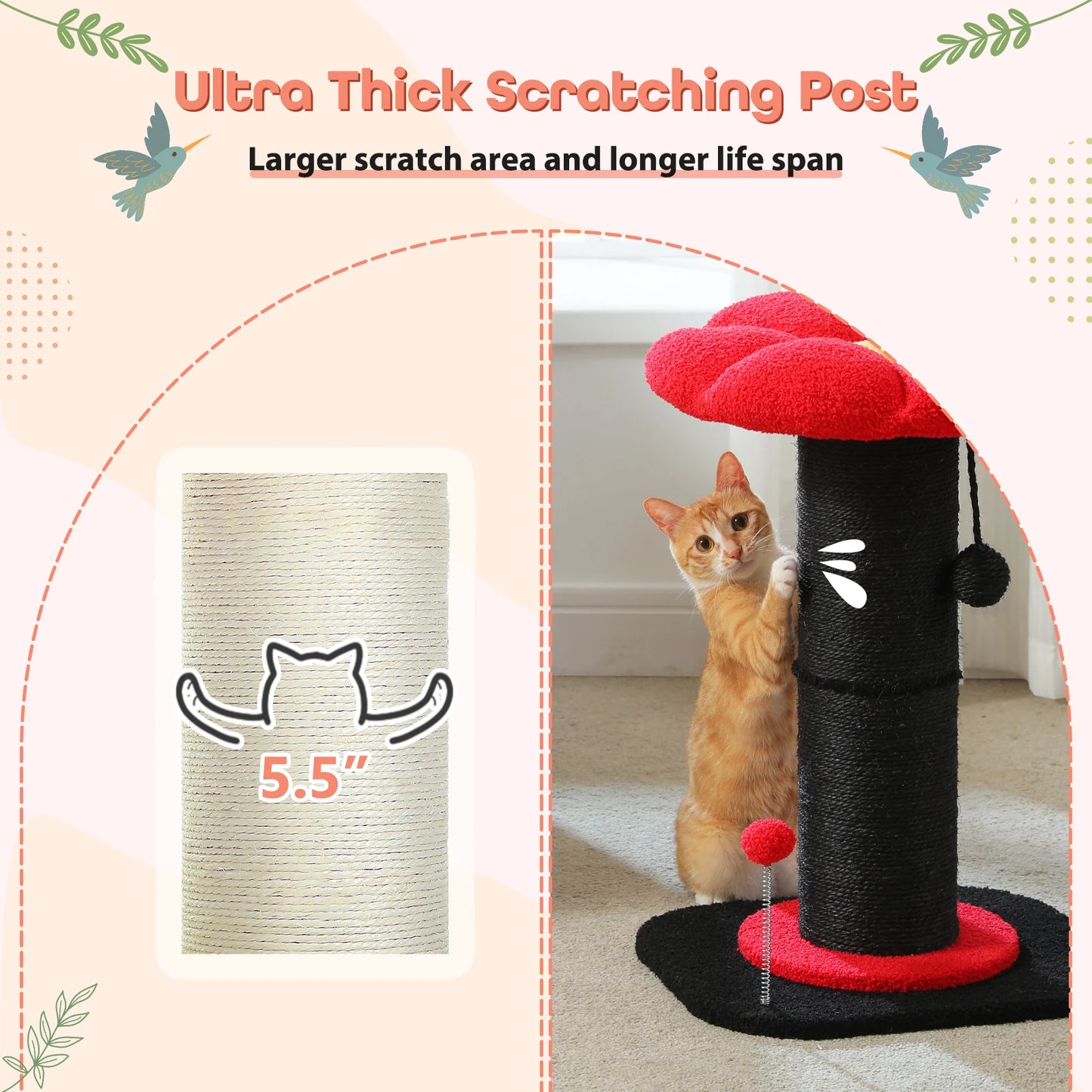 Flower Cat Scratching Post Small Cat Tree Tower Cat Scratcher for Indoor Cats with Super Thick Scratching Post Removable Cat Bed