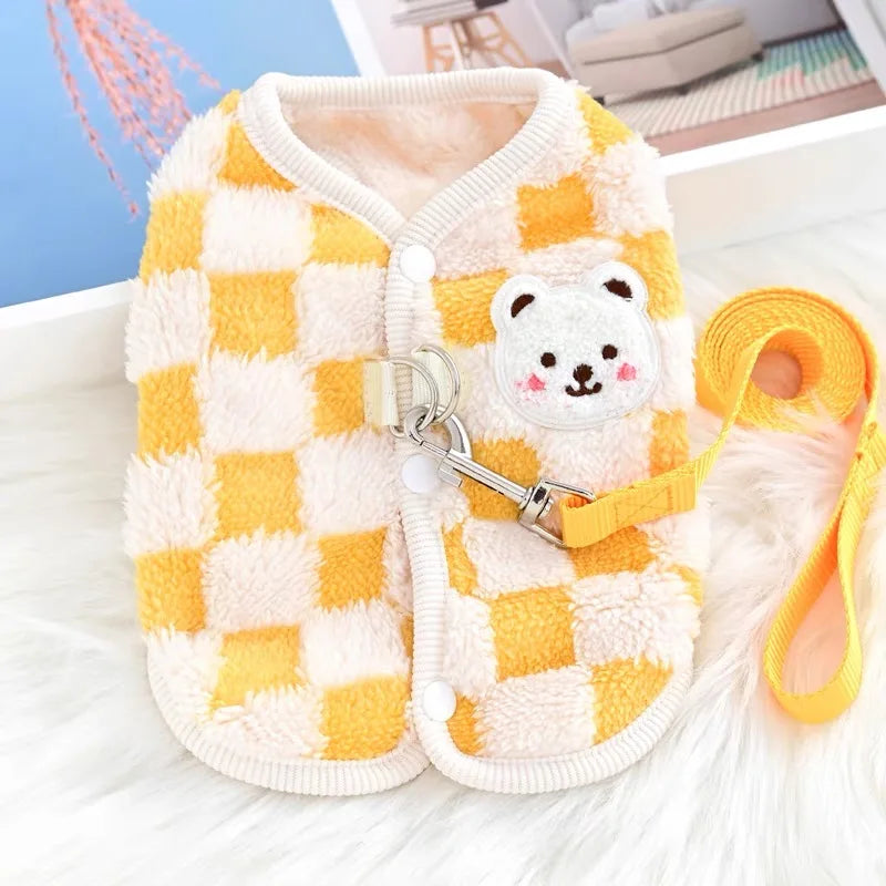 Plush Cat Puppy Button Jacket with Buckle Warm Winter Pet Clothes Cartoon Bear Print Kitten Coat Sphynx Clothing ropa para gato