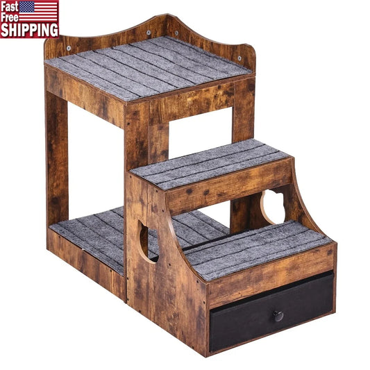 Double-Deck Pet Bed with Detachable Steps Dogs Cats Elevated Window Perch with Storage Ladder Non-Slip Design Durable Compact