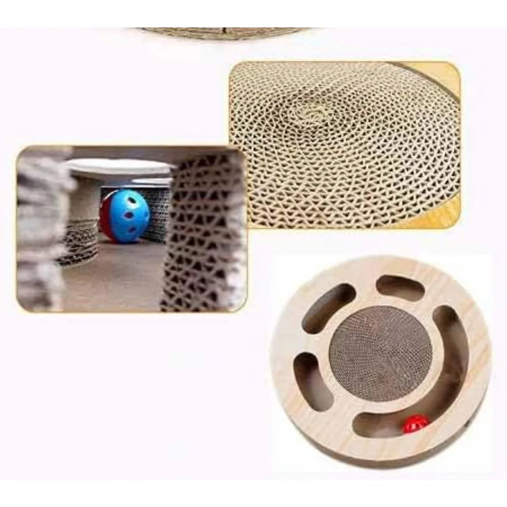 Cat Toy 3in 1 Kitten Puzzles Toys for Bored Indoor Cats with Cardboard and 2 Bell Balls Round Cats Scratcher