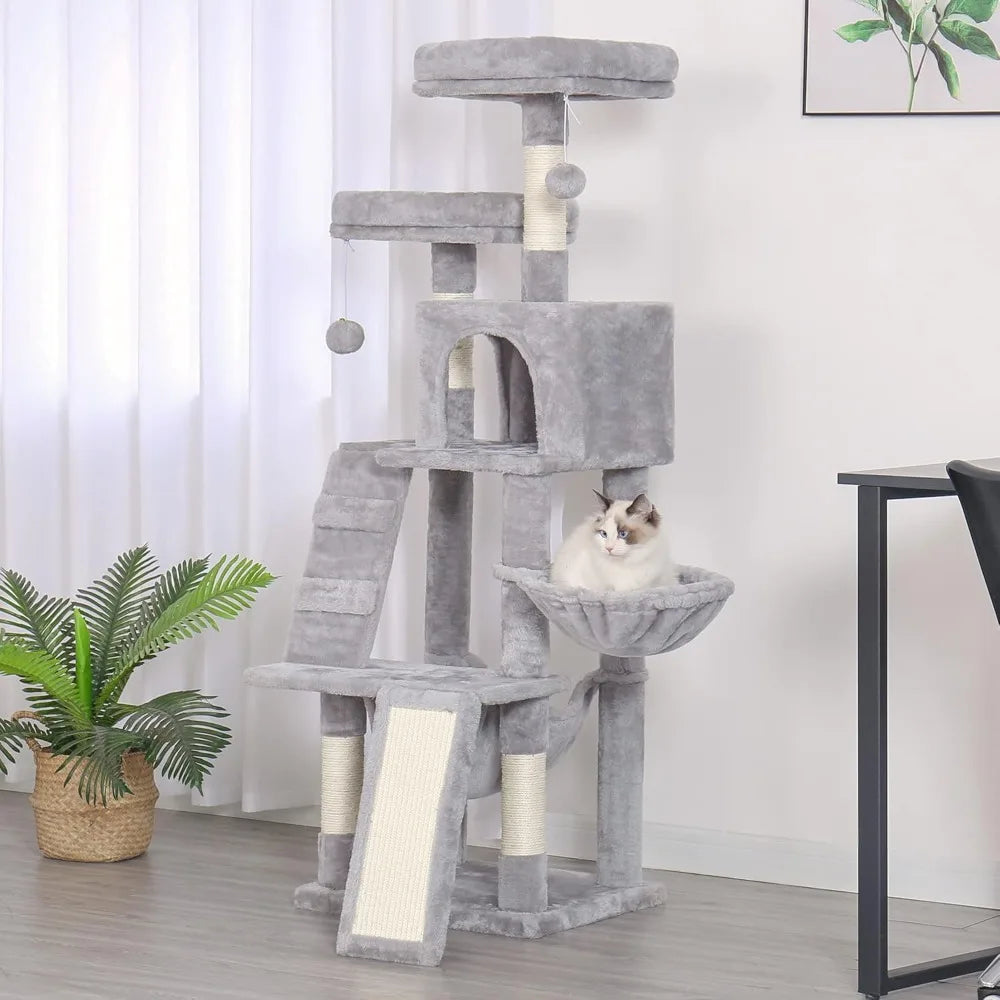 Cat Tree, Cat Tower for Indoor Cats,Multi-Level Cat Furniture Condo for Cats with Padded Plush Perch, Cozy Basket