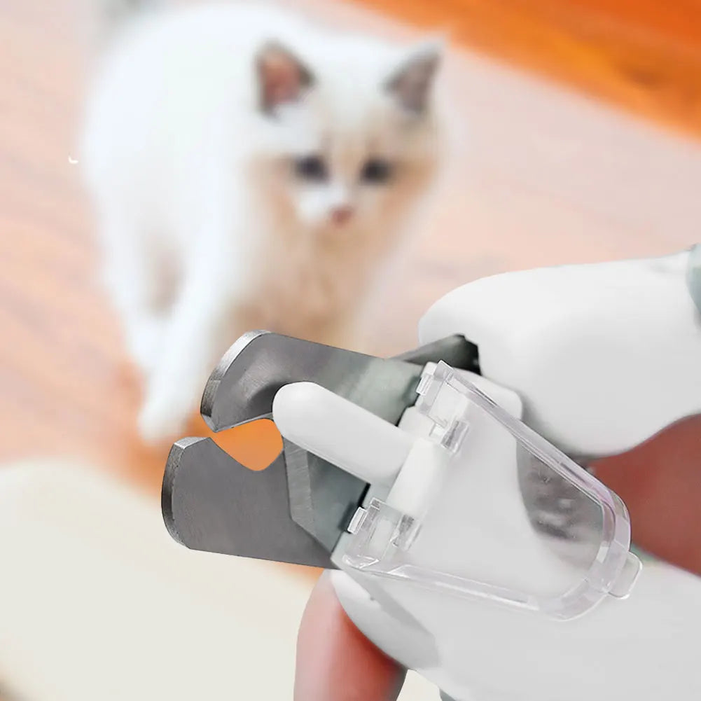 Electric Nail Clippers with LED Paw Nail Trimmer Claw Grooming Scissors (White)